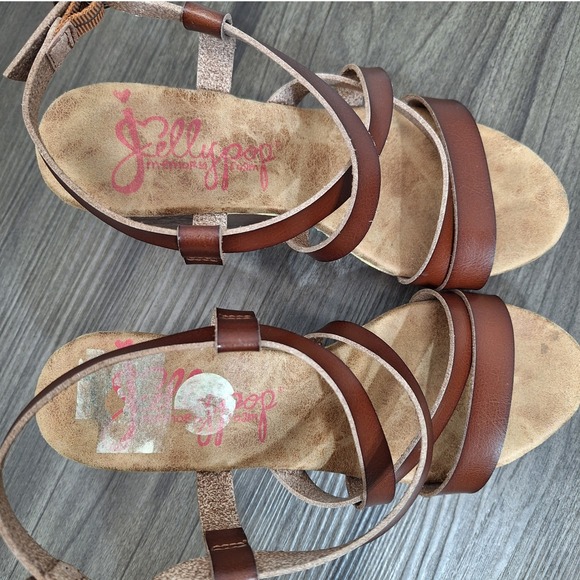 Jellypop Brown Strappy Wedge Sandals Women's 7.5 M Memory Foam Platform Buckle - Picture 4 of 7